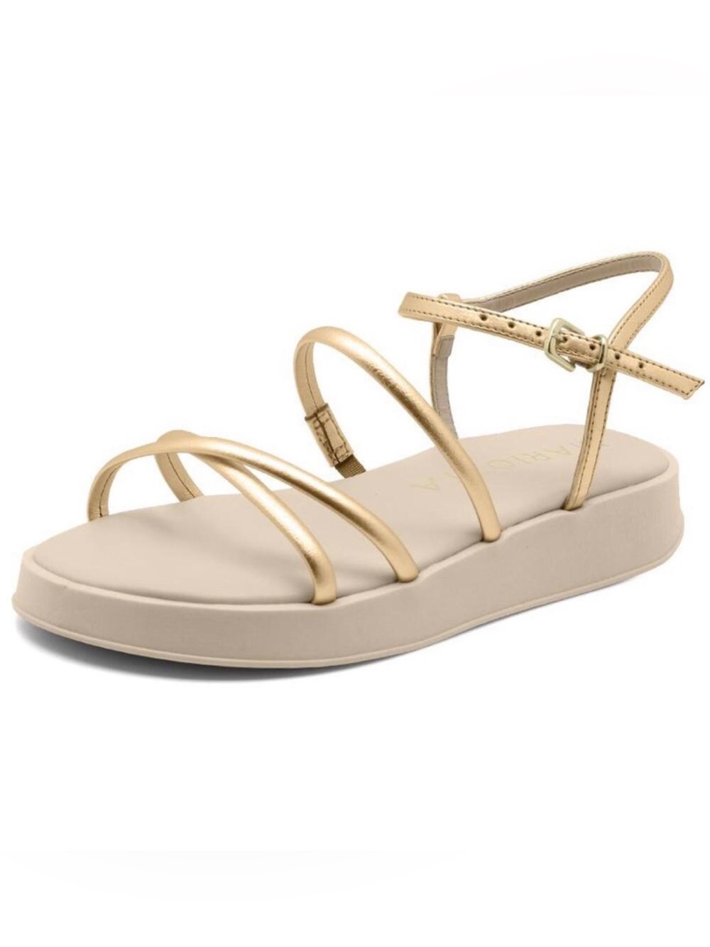 New Designer Gold Strappy Flatform Sandals